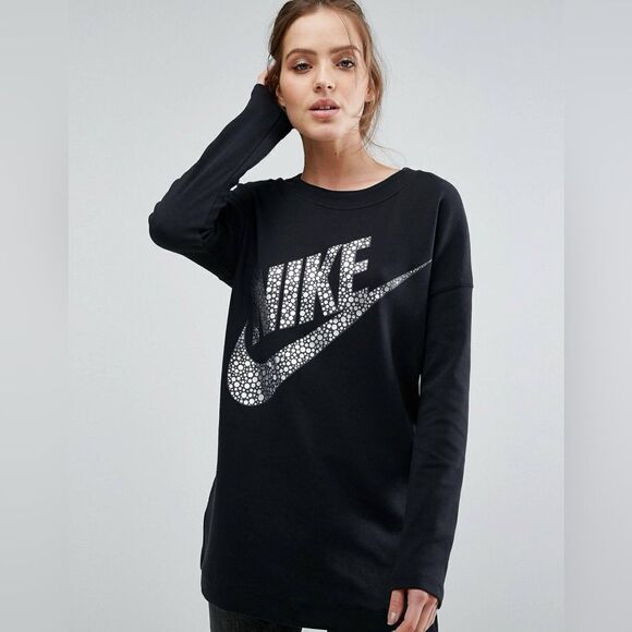 NIKE Women’s Pullover Metallic Polka Dot Swoosh Logo Sz M - Picture 1 of 11